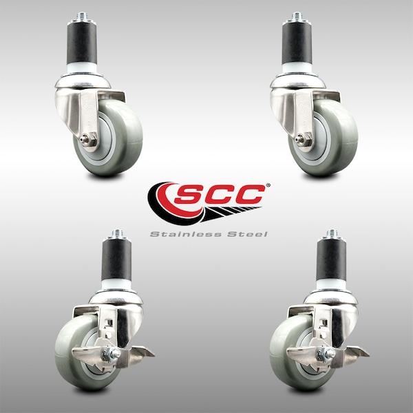 Service Caster 3 Inch 316SS Gray Poly Swivel 1-5/8 Inch Expanding Stem Caster Brake SCC, 2PK SCC-SS316EX20S314-PPUB-2-TLB-2-158 - main